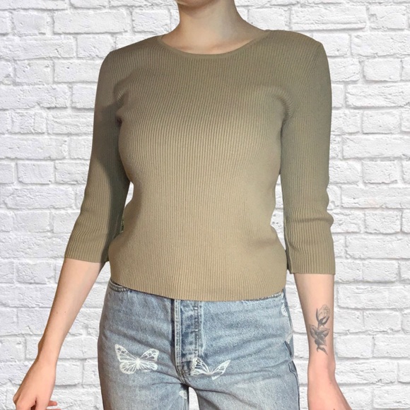The Limited green knit roll tab sleeve sweater M - Picture 6 of 6